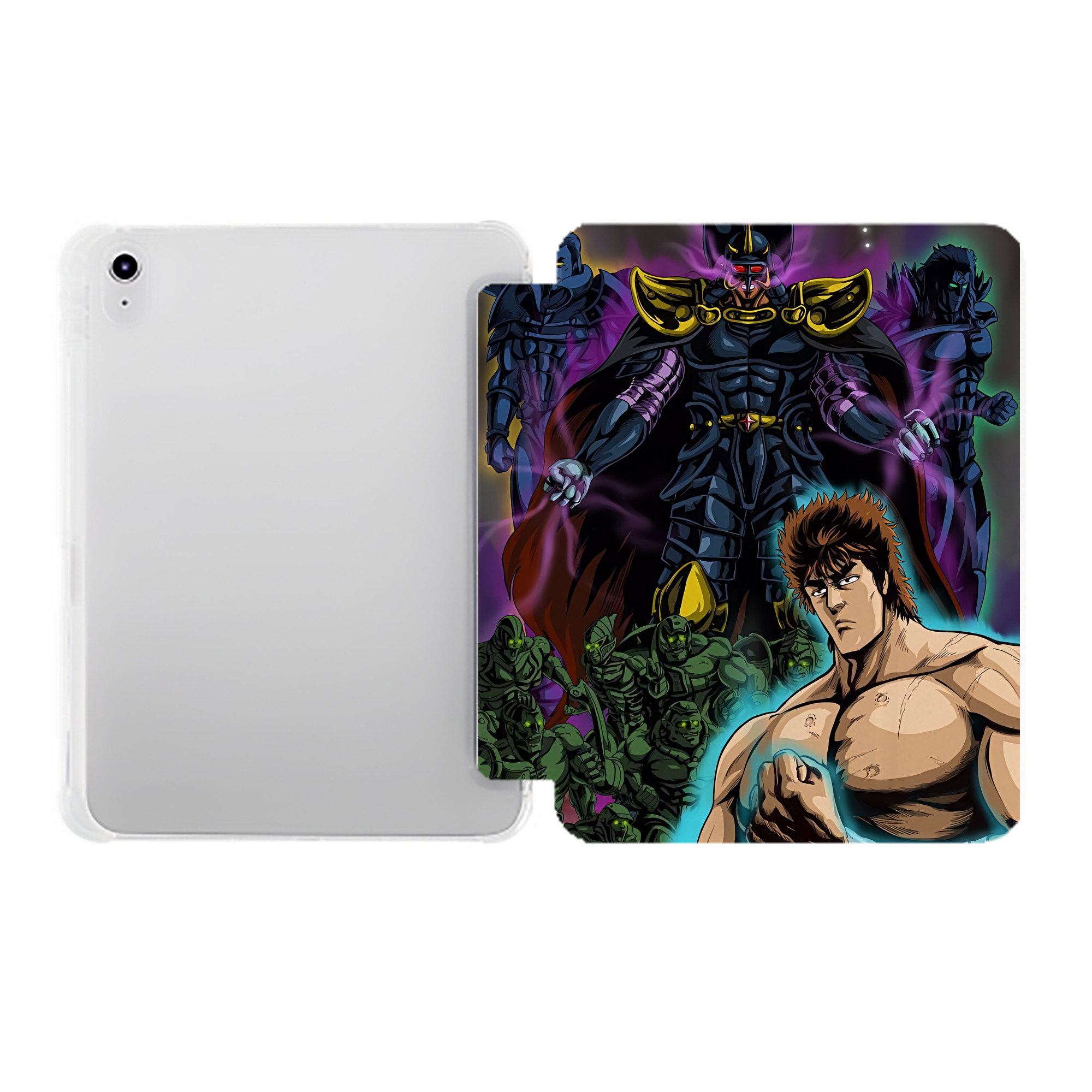 （画像用） 北斗の拳 Fist of the North Star IPad ケース ペン収納付き 三つ折りスタンド PUレザー×シリコン 対応機種9.5/10.5/10.9インチ